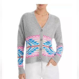 Aqua Cashmere Light Grey Pink and Blue Cardigan